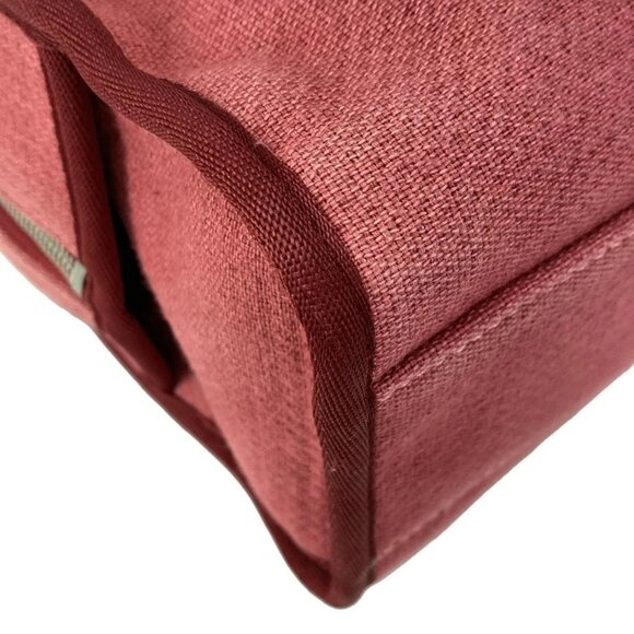 Auth CHANEL Deauville Bowling Bag - Bordeaux Canvas Raffia Grossgrain Calf Skin - Picture 3 of 16